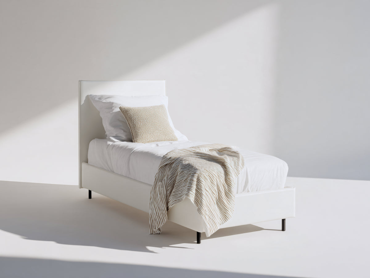 Cama individual tapizada 210x100x105 cm - blanco - diseño moderno con cabecero acolchado