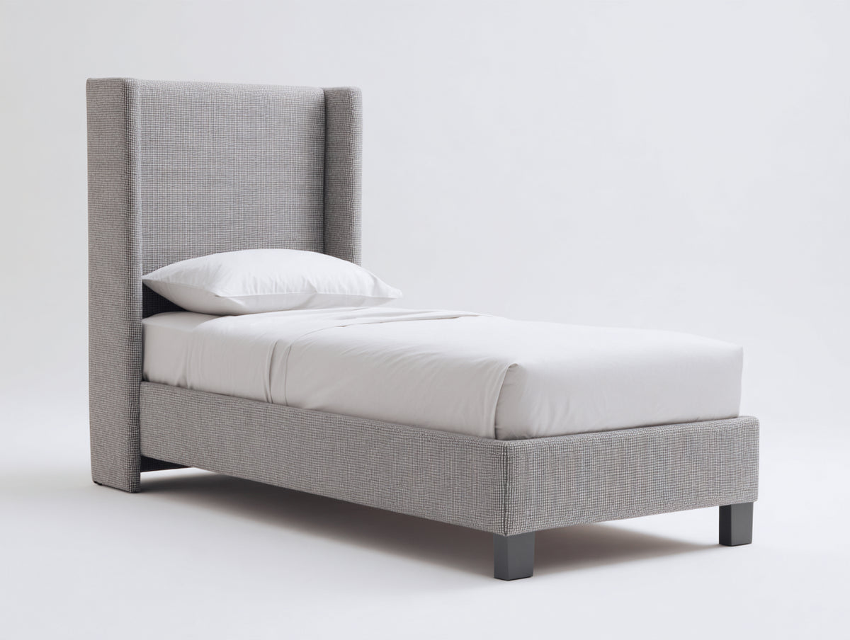 Cama individual tapizada 210x105x120 cm - gris - diseño moderno con cabecero alto envolvente