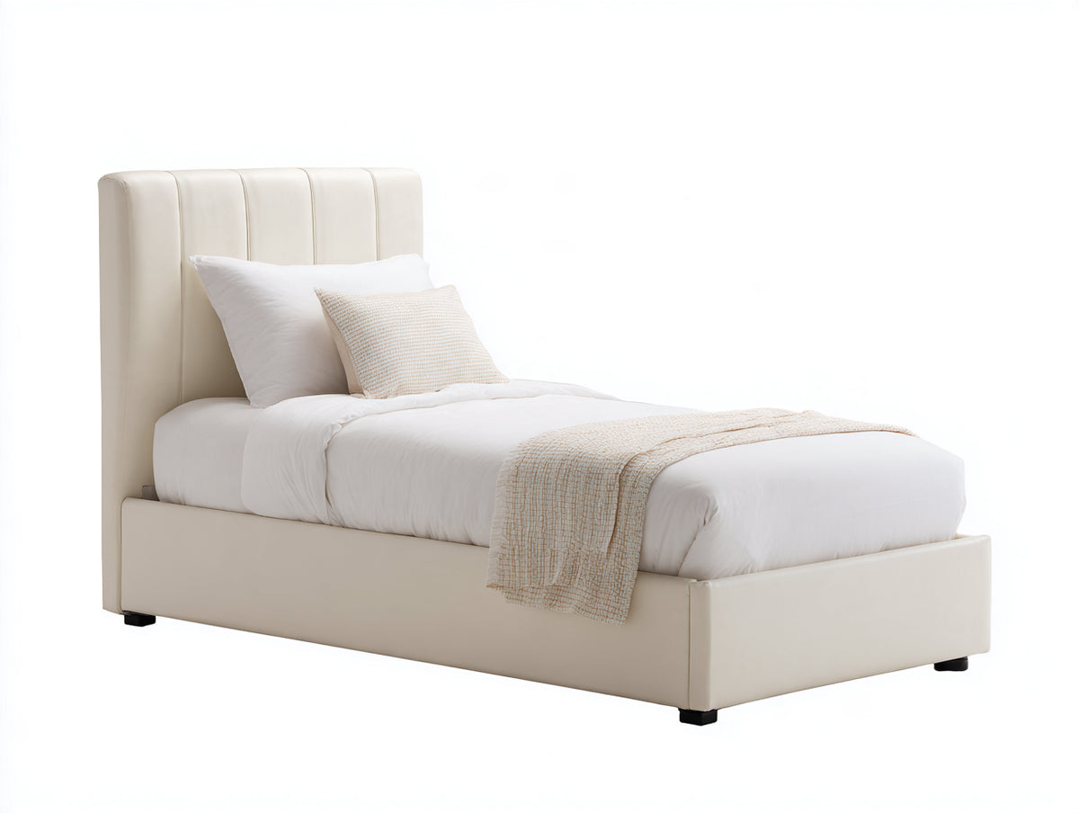 Cama individual tapizada 200 x 115 x 100 cm - beige crema - cabecero acolchado con paneles verticales de diseño moderno