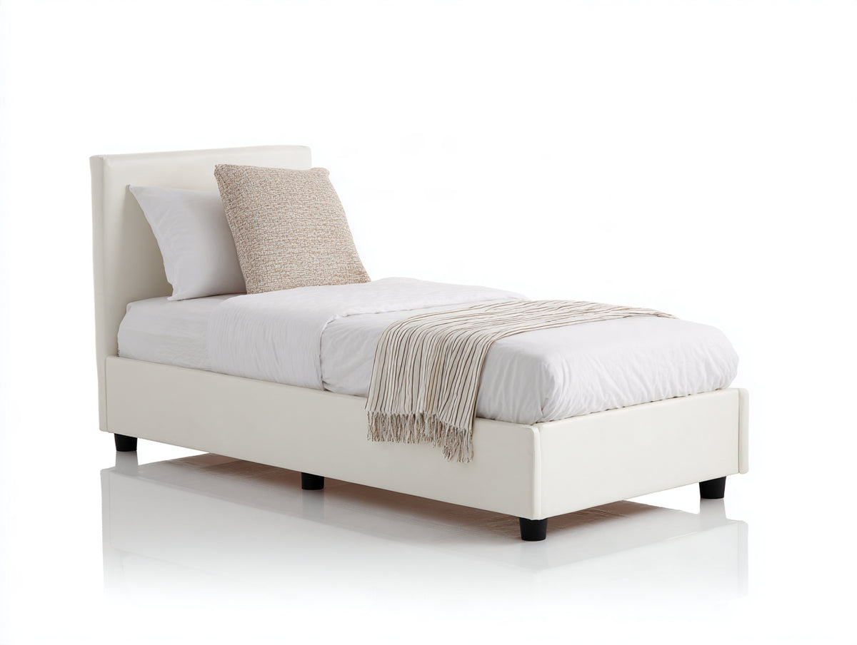 Cama individual tapizada 200 x 115 x 100 cm - blanco crema - cabecero acolchado de diseño moderno