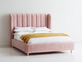 Cama doble tapizada 220x195x125 cm - rosa - diseño moderno con cabecero alto acanalado