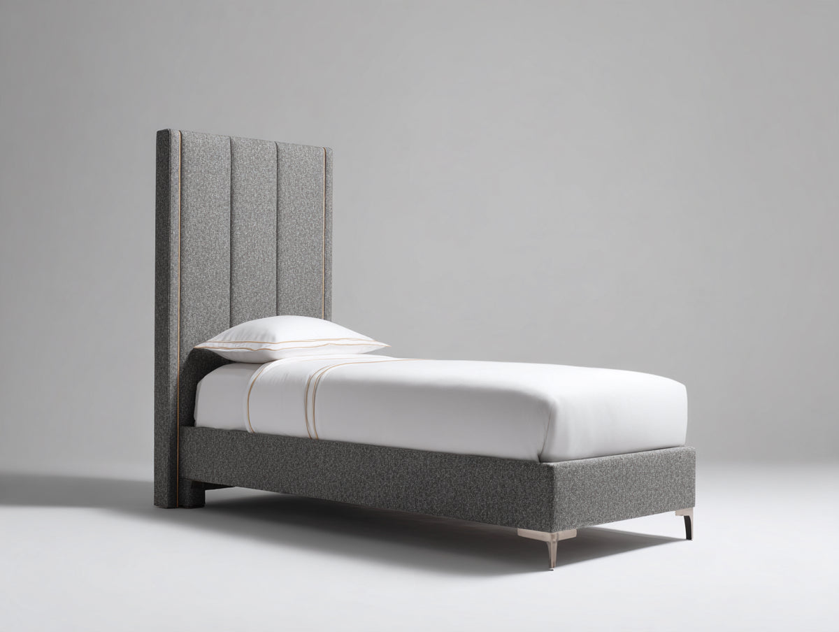 Cama individual tapizada 205x105x145 cm - gris - cabecero alto y diseño moderno