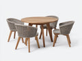 Conjuntos de comedor de jardín de madera y cuerda trenzada 120x120x75 cm - madera natural y gris topo - diseño moderno con mesa redonda y 4 sillas