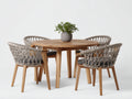 Conjuntos de comedor de jardín 120 x 120 x 75 cm - madera natural y gris - mesa redonda con 4 sillas de cuerda tejida