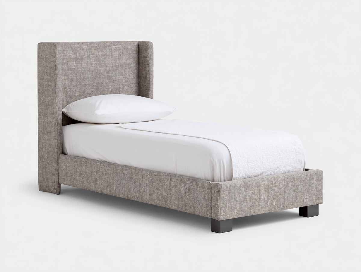 Cama individual tapizada 205x105x120 cm - gris claro - cabecero alto y diseño moderno