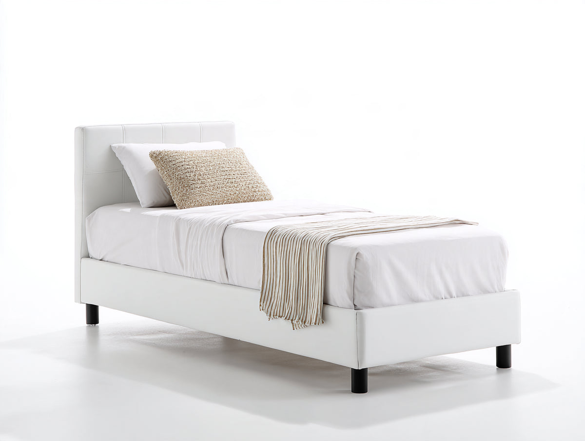 Cama individual tapizada 200 x 100 x 105 cm - blanco y negro - cabecero acolchado con diseño moderno